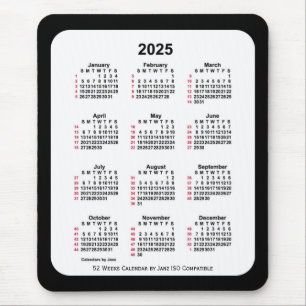 Alfombrilla De Ratón Calendario ISO de 52 semanas en negro 2025 de Janz