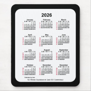 Alfombrilla De Ratón Calendario ISO de 52 semanas en negro 2026 de Janz