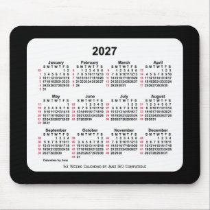 Alfombrilla De Ratón Calendario ISO de 52 semanas en negro 2027 de Janz