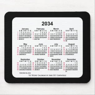 Alfombrilla De Ratón Calendario ISO de 52 semanas en negro 2034 de Janz