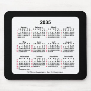 Alfombrilla De Ratón Calendario ISO de 52 semanas en negro 2035 de Janz