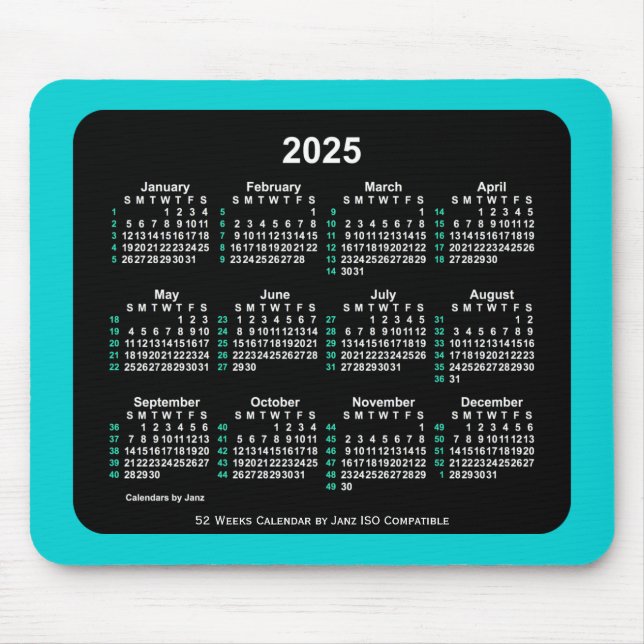 Alfombrilla De Ratón Calendario ISO Neon 2025 de 52 semanas por Janz Tw (Frente)