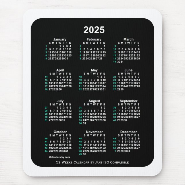 Alfombrilla De Ratón Calendario ISO Neon 2025 de 52 semanas por Janz Tw (Frente)