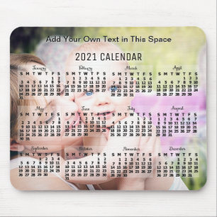 Alfombrilla De Ratón Calendario mensual 2021 Texto negro Agregar foto