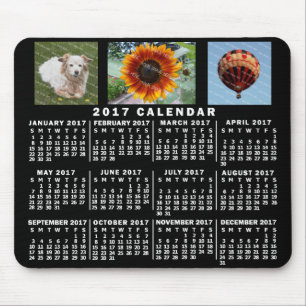 Alfombrilla De Ratón Calendario mensual de 2017 Personalizado negro 3 f