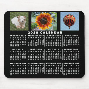 Alfombrilla De Ratón Calendario mensual de 2018 Personalizado negro 3 f