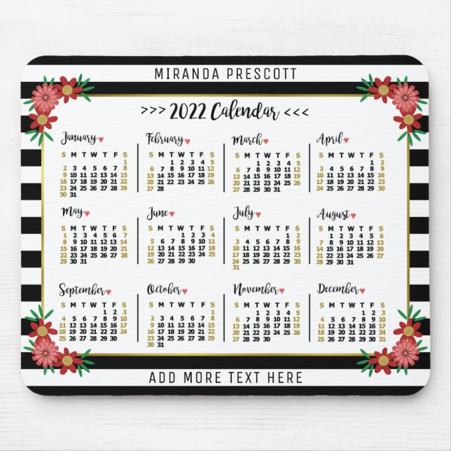 Alfombrilla De Ratón Calendario mensual de 2022 | Bandas florales de Pr (Frente)