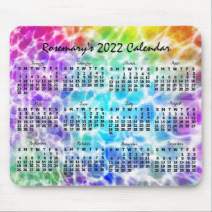 Alfombrilla De Ratón Calendario mensual de 2022 Tiedye Hippie Arcoiris