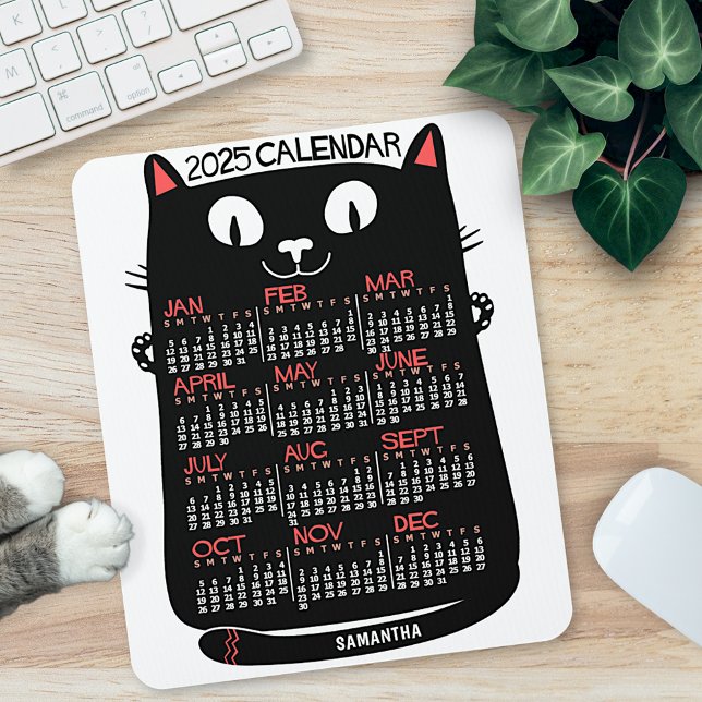 Alfombrilla De Ratón Calendario mensual de 2023 años Gato negro de medi (Subido por el creador)