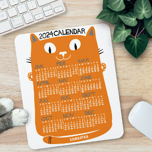 Alfombrilla De Ratón Calendario Mensual de 2023 años Naranja Cat de med