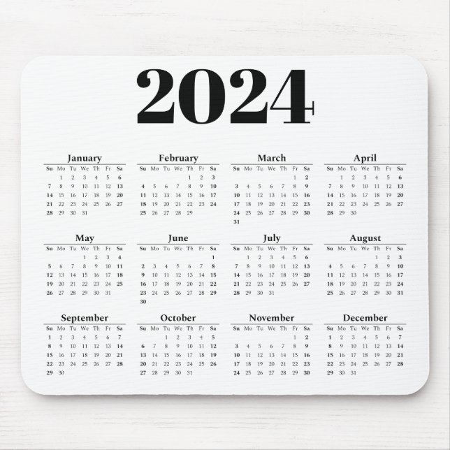 Alfombrilla De Ratón Calendario mensual de 2024 | Cualquier fondo (Frente)