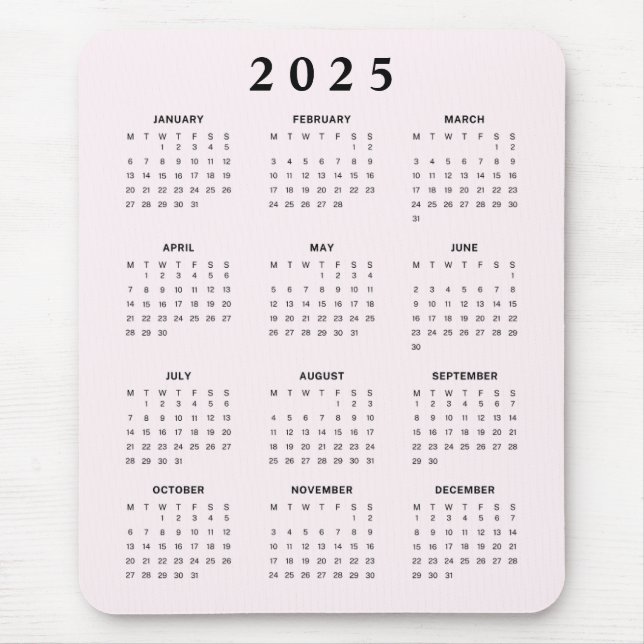 Alfombrilla De Ratón Calendario mensual de Rubor 2025 (Frente)