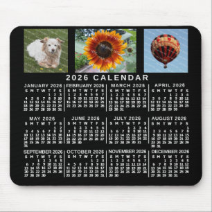 Alfombrilla De Ratón Calendario Mensual del Año 2026 Negro Personalizad