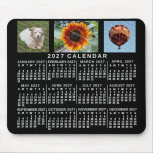 Alfombrilla De Ratón Calendario Mensual del Año 2027 Negro Personalizad