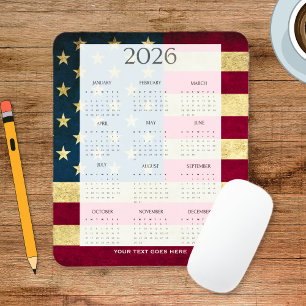 Alfombrilla De Ratón Calendario Mini Bandera USA Vintage 2026
