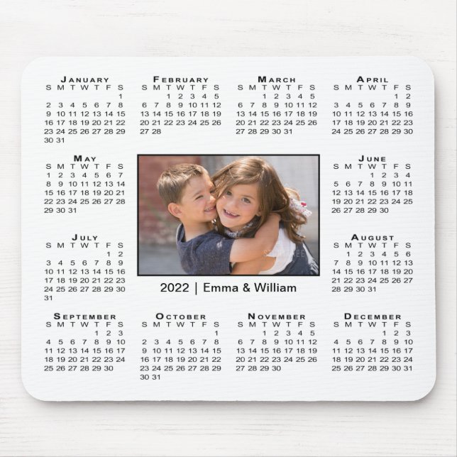 Alfombrilla De Ratón Calendario moderno 2022 Tu foto y nombre en blanco (Frente)