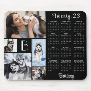 Alfombrilla De Ratón Calendario moderno 2023 Monograma Nombre de guión 