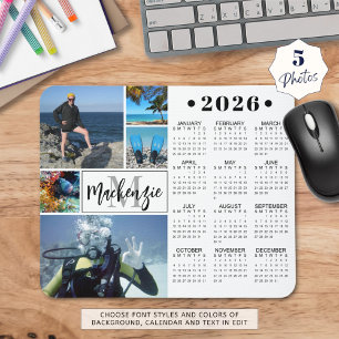 Alfombrilla De Ratón Calendario moderno 2025 5 fotos Nombre de monogram