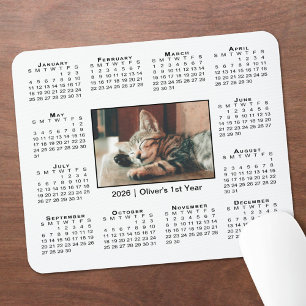 Alfombrilla De Ratón Calendario moderno 2026 con tu foto y nombre en bl