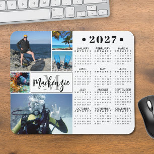 Alfombrilla De Ratón Calendario moderno 2027 5 fotos monograma nombre