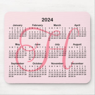Alfombrilla De Ratón Calendario Monogramado Rosa 2023
