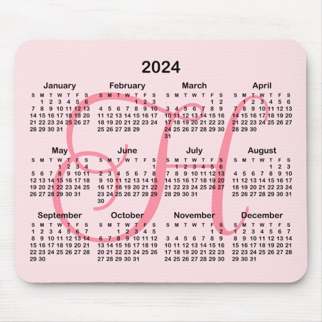Alfombrilla De Ratón Calendario Monogramado Rosa 2023 (Frente)
