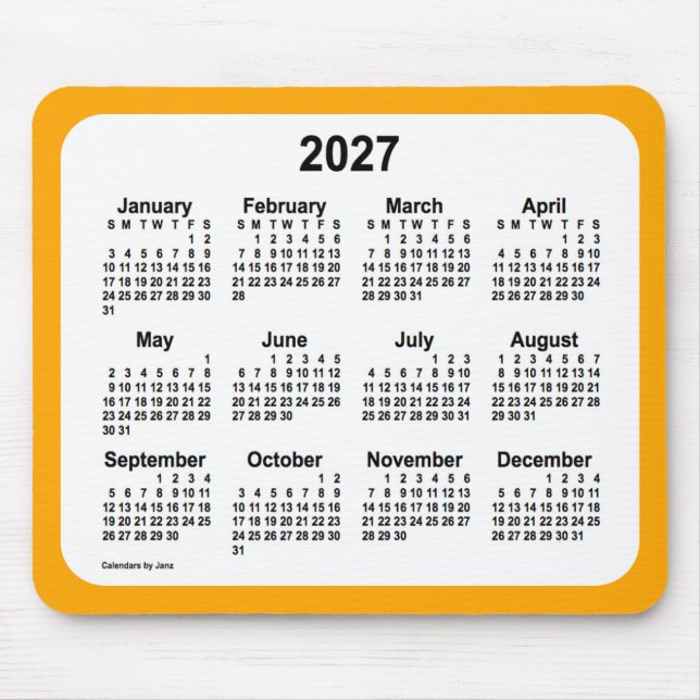 Alfombrilla De Ratón Calendario Naranja de White 2027 de Janz Two Tone (Frente)