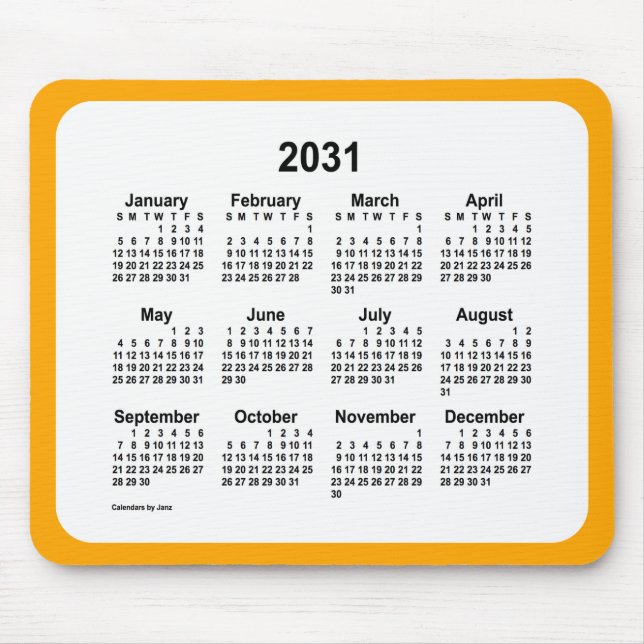Alfombrilla De Ratón Calendario Naranja de White 2031 de Janz Two Tone (Frente)
