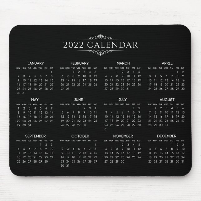 Alfombrilla De Ratón Calendario negro 2022 simple pero elegante | Mouse (Frente)