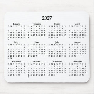 Alfombrilla De Ratón Calendario negro 2027 sobre blanco