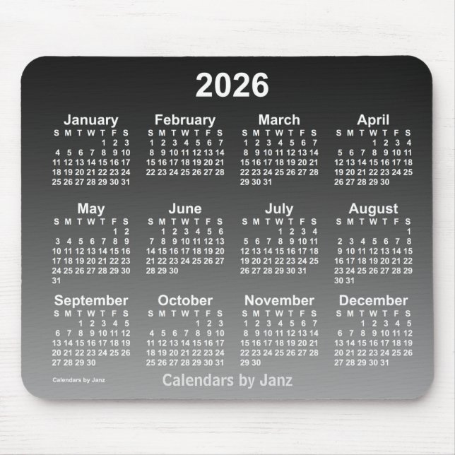 Alfombrilla De Ratón Calendario negro de 2026 con la almohadilla del ra (Frente)