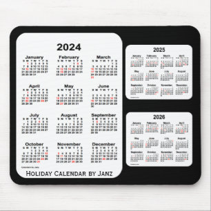 Alfombrilla De Ratón Calendario negro de vacaciones de 3 años 2024-2026