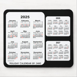 Alfombrilla De Ratón Calendario negro de vacaciones de 3 años 2025-2027