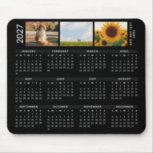 Alfombrilla De Ratón Calendario negro moderno 2027 de texto personaliza