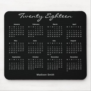 Alfombrilla De Ratón Calendario Negro Simple Elegante 2018