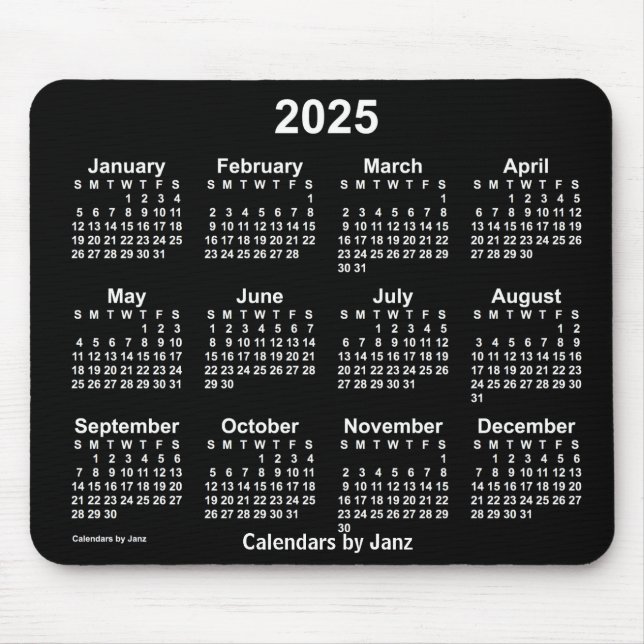 Alfombrilla De Ratón Calendario Neon Blanco 2025 de Janz Mouse Pad (Frente)