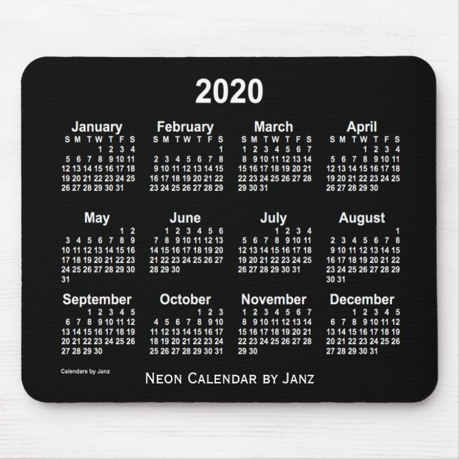 Alfombrilla De Ratón Calendario Neon de 2020, de Janz (Frente)