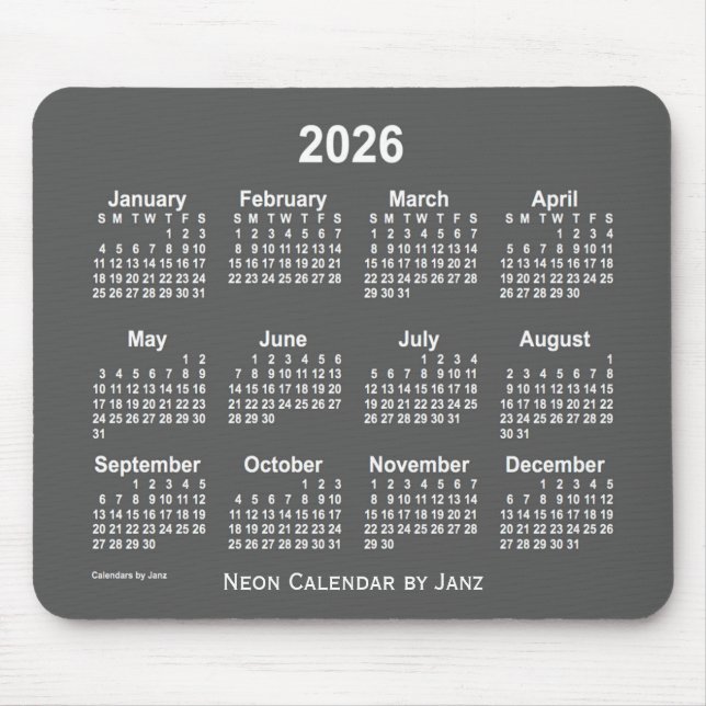 Alfombrilla De Ratón Calendario neón de carbón de 2026, de Janz (Frente)