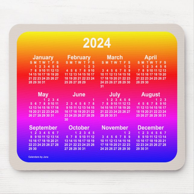 Alfombrilla De Ratón Calendario Neon Rainbow 2024, de Janz Two Tone (Frente)