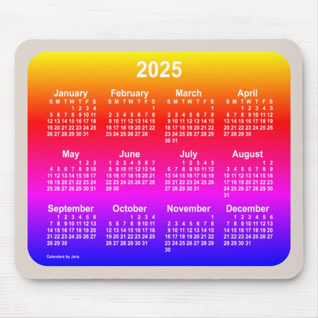Alfombrilla De Ratón Calendario Neon Rainbow 2025 de Janz Two Tone (Frente)