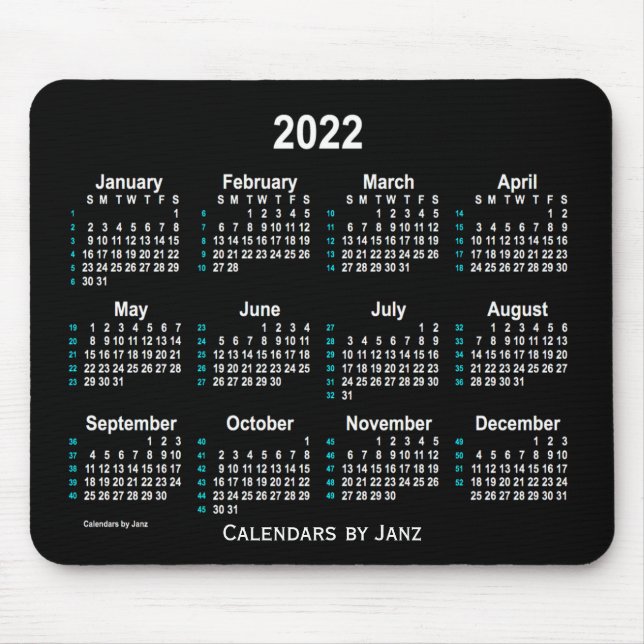 Alfombrilla De Ratón Calendario Neon White de 52 semanas 2022 de Janz (Frente)