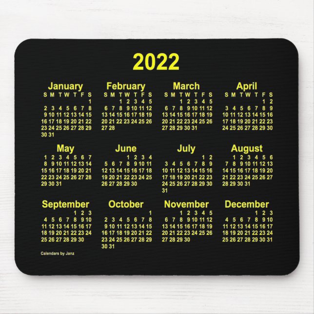 Alfombrilla De Ratón Calendario Neon Yellow 2022, de Janz (Frente)