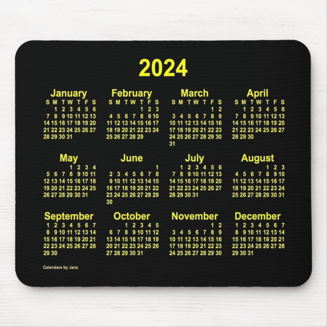 Alfombrilla De Ratón Calendario Neon Yellow 2024, de Janz (Frente)