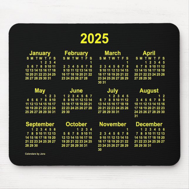 Alfombrilla De Ratón Calendario Neon Yellow 2025, de Janz (Frente)