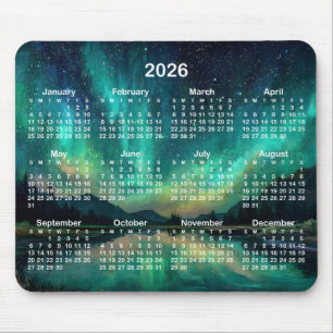 Alfombrilla De Ratón Calendario Paisaje Cielo Nocturno Aurora 2026