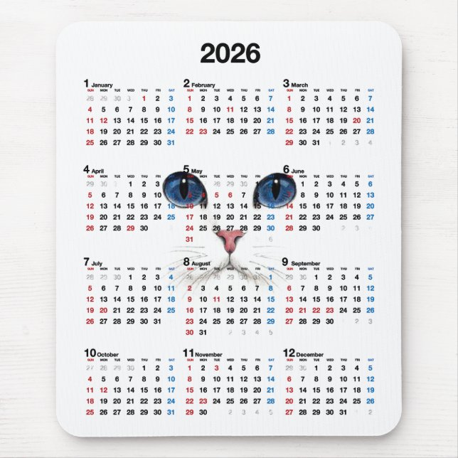 Alfombrilla De Ratón Calendario Persa Blanco 2025 (Frente)