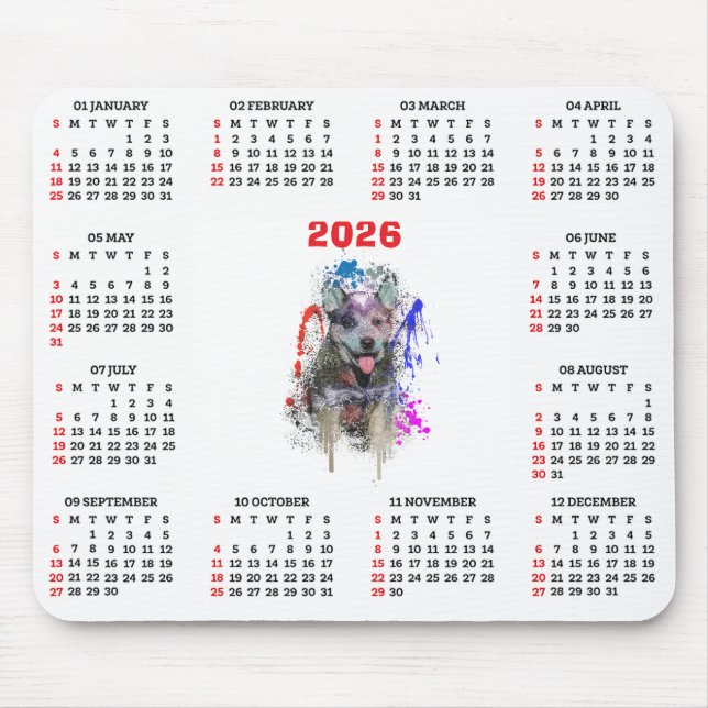Alfombrilla De Ratón Calendario personalizable de perro Blue Heeler lin (Frente)