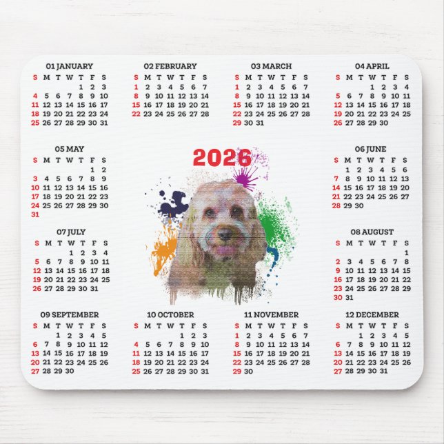 Alfombrilla De Ratón Calendario personalizable de perro Cavapoo lindo (Frente)
