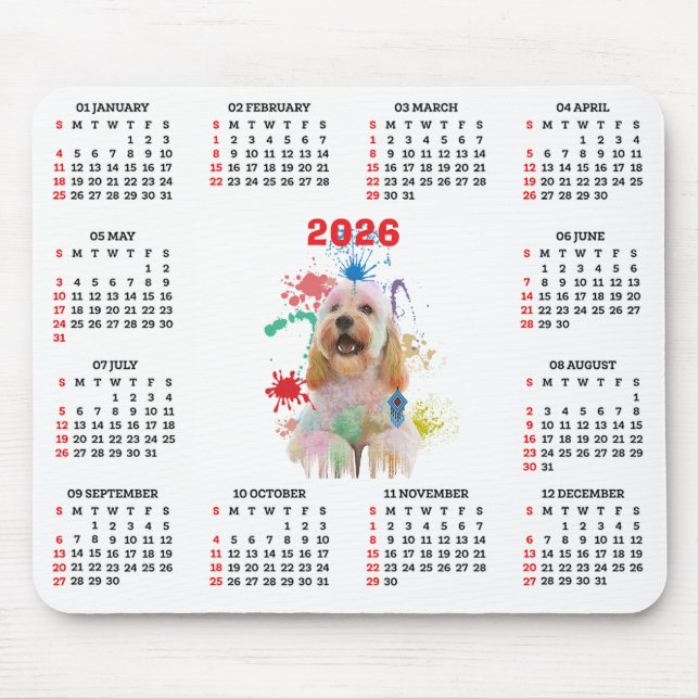 Alfombrilla De Ratón Calendario personalizable de perro Cockapoo lindo (Frente)