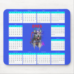 Alfombrilla De Ratón Calendario personalizable de perro de heeler azul